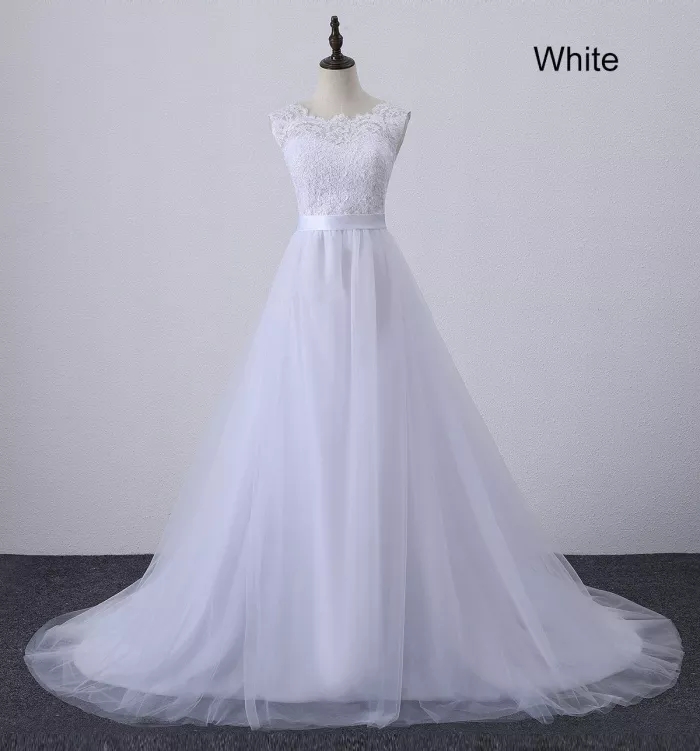 Tulle Scoop Neck A-ligne Robes De Mariée Sexy Dos Nu Dentelle Appliques Robe De Mariée Personnalisée Robe De Mariage Robe De Mariage