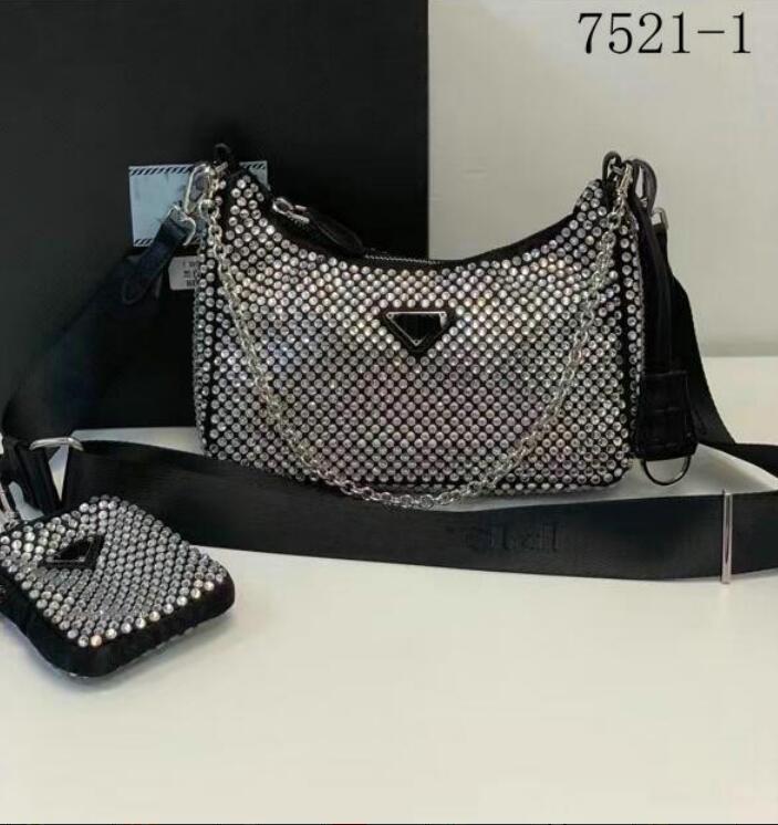 

luxury Shoulder Bags lady crossbody wallet purse Nylon Diamonds Cell Phone Pocket handbags Girls tote two item hobos wallets, Black