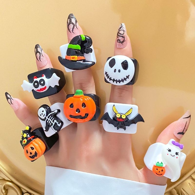 

Wedding Rings Halloween Goth Rings For Women Zombie Skull Ghost Bat Acrylic Rings Pumpkin Face 220826