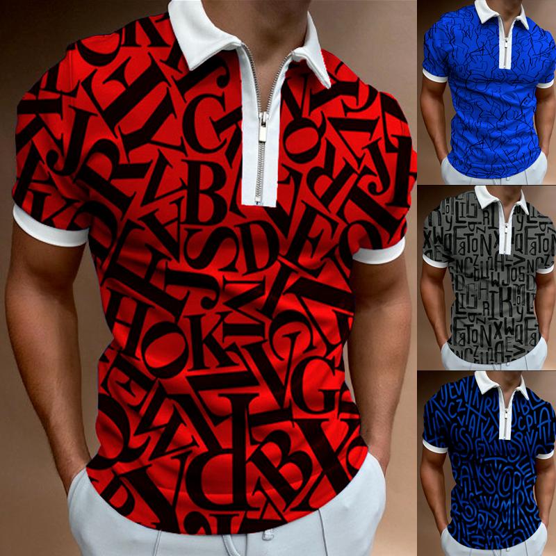 

Men' T-Shirts Men Shirts Zipper Neck Short Sleeve Tshirts Streetwear Clothing Casual Slim Fit Turn Down Collar Graphic T Shirt Tops, 352bl