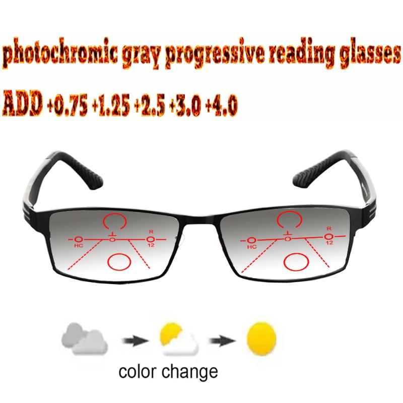 

Sunglasses Pochromic Gray Progressive Multifocal Reading Glasses Business Men Women Halfrim Frame +1.0 +1.5 +1.75 +2.0 +2.5 +3 +3.5 +4