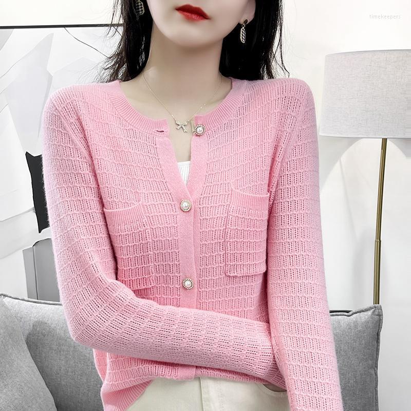 

Women' Knits & Tees Wool Cardigan Ladies Knit Jacket Cashmere Sweater Short Pocket Shirt Large Size Tops Spring Autumn Wild Female Jac, Pink