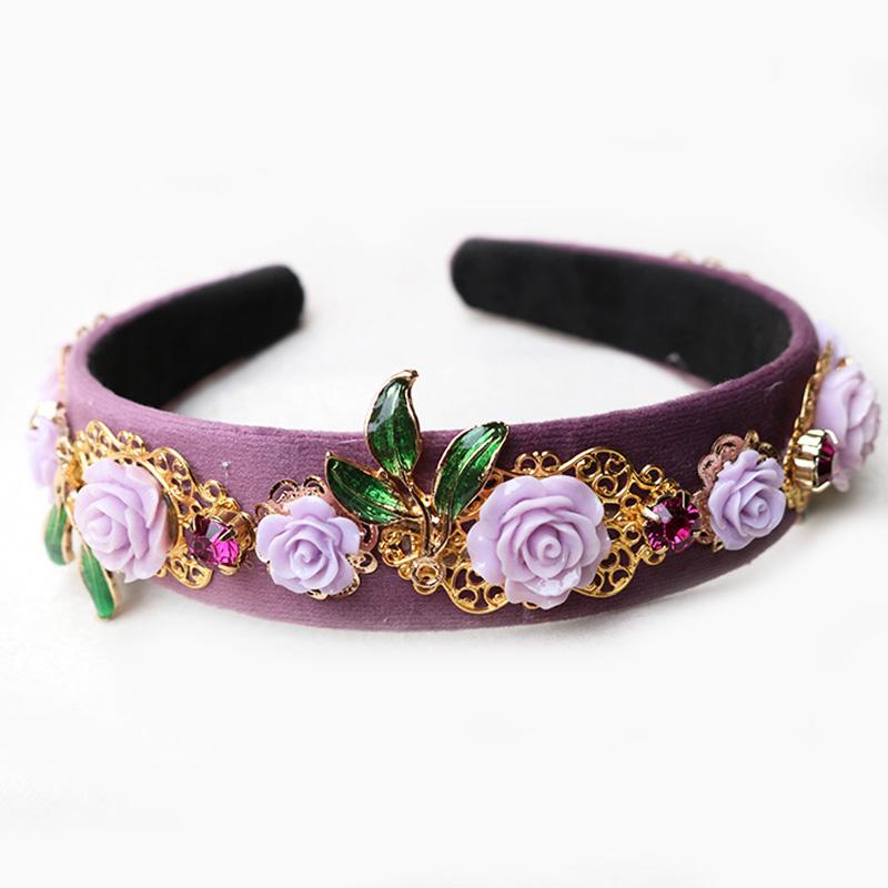 

Hair Clips & Barrettes Trendy Resin Purple Flower Accessories Crystal Jewelry Metal Carving Velvet Baroque Crown Hairband Bridal Tiara Women