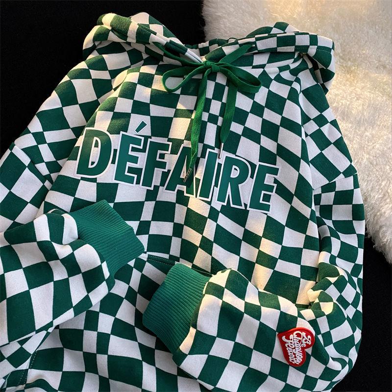 

Women's Hoodies & Sweatshirts American Y2K Retro Checkerboard Letter Printing Hooded Sweater Womens Fall And Winter 2022 Clothes For Teens L