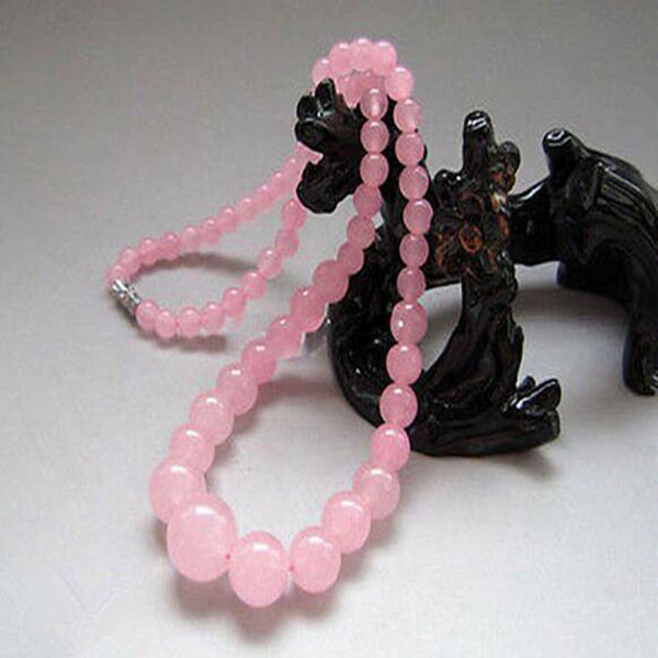 

Beautiful Natural 6-14mm pink Jade Round Gemstone Beads Necklace 18'' AAA