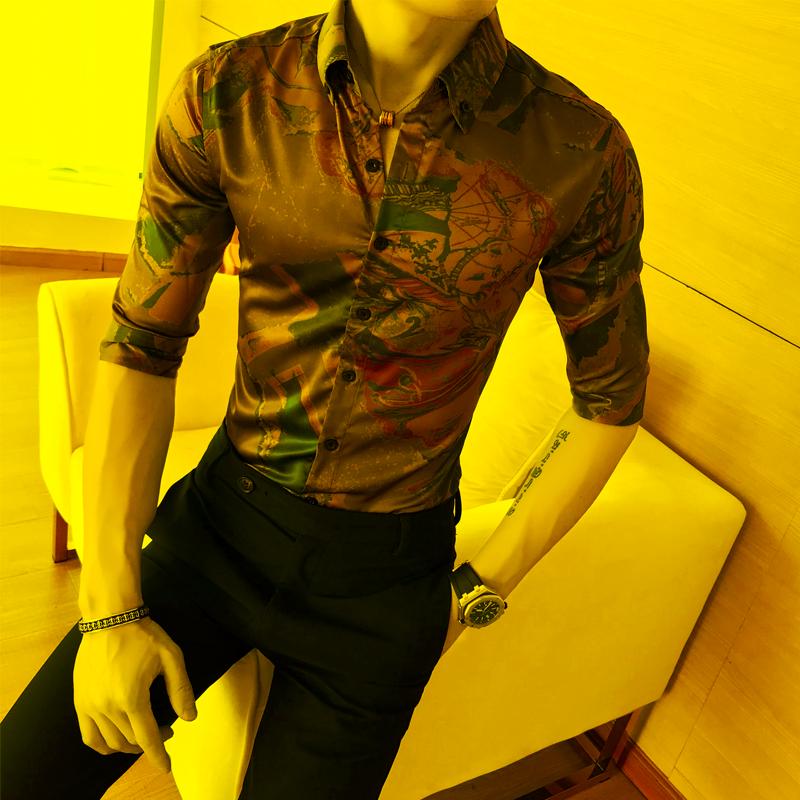 

Men's Casual Shirts Spring And Summer 2022 Men's Five-Sleeve Shirt Middle-men Short Sleeve Social Flower A236-352-P50Men's, See chart