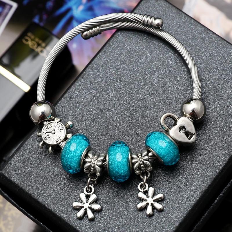 

Charm Bracelets Fashion Silver Color Charms Bracelet Bangle For Women Crystal Flower Fairy Bead Fit Brand Jewelry Pulseras MujerCharm
