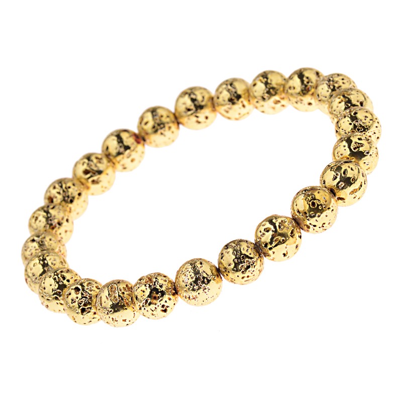 

Charms Bracelet Natural Lava Volcanic Stone Beads Gold Silver Color Elastic Bracelets For Men Women Jewelry Pulsera Hombre