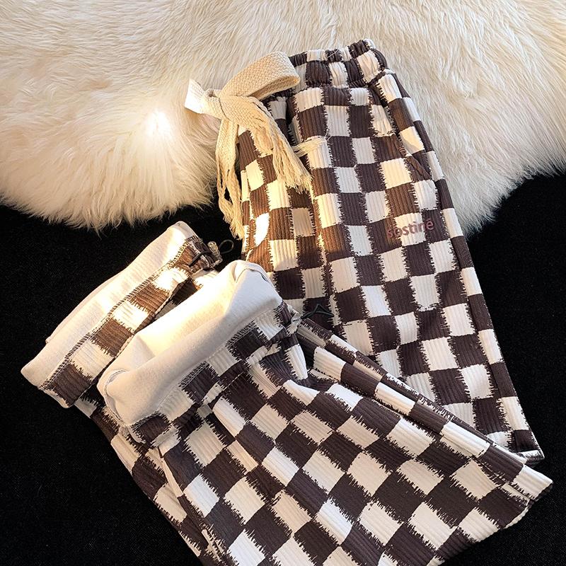

Men's Pants Harajuku Plaid Warm Streetwear Black White Checkerboard Loose Men And Women Casual Wide Leg All Mtach Trousers