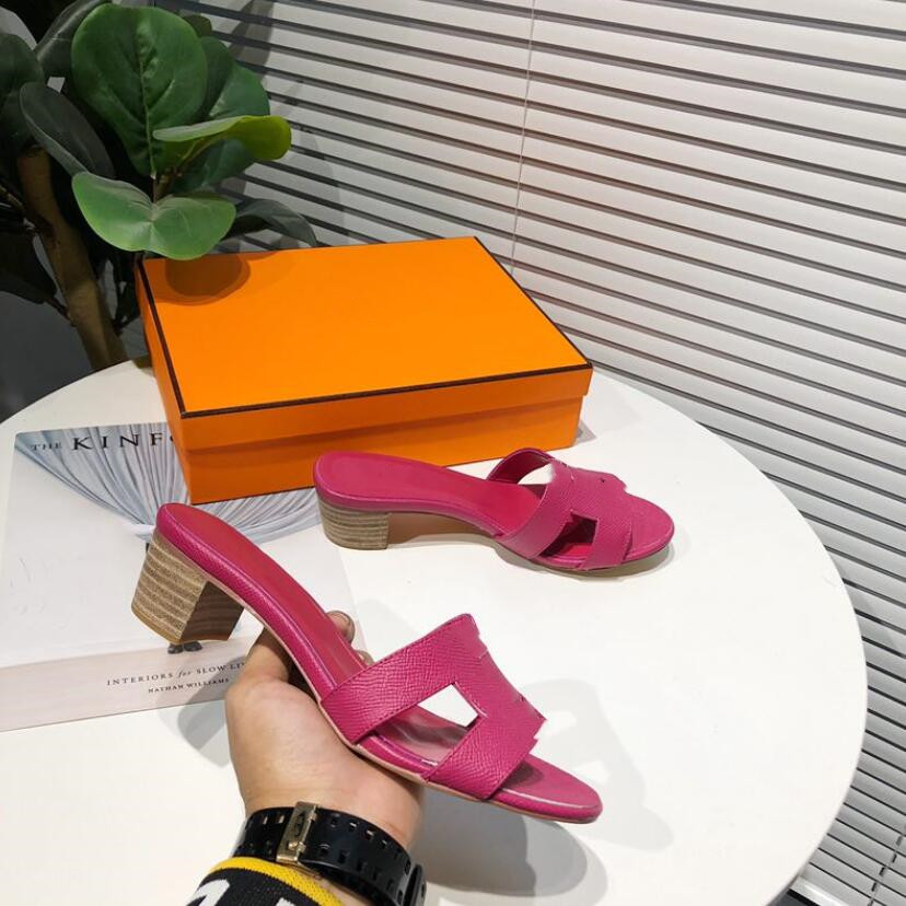

Fashion flat heel summer slippers women solid color embossed real leather designer slides sandals 26 colors, 19