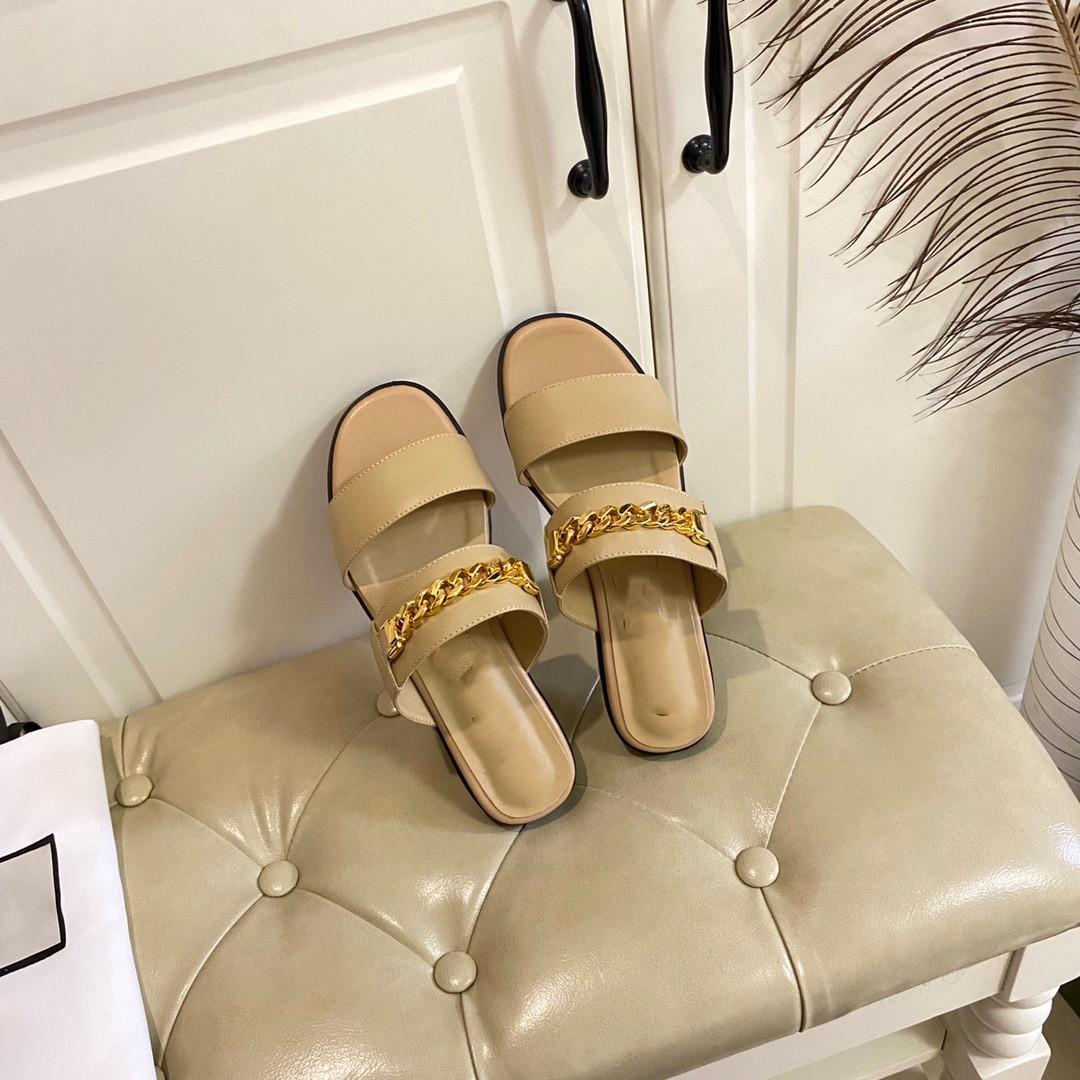 

Designer Slippers Summer Double Strap Chain Flat Slippers Women Outer Wear Slides Luxury Fashion Wild Niche Sandals size 35-42, Black