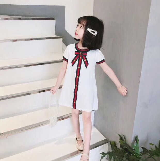 

Kids New Summer Fashion Casual Girls Clothes Stitching Webbing Short-sleeved Dress 2-10 Years, A1