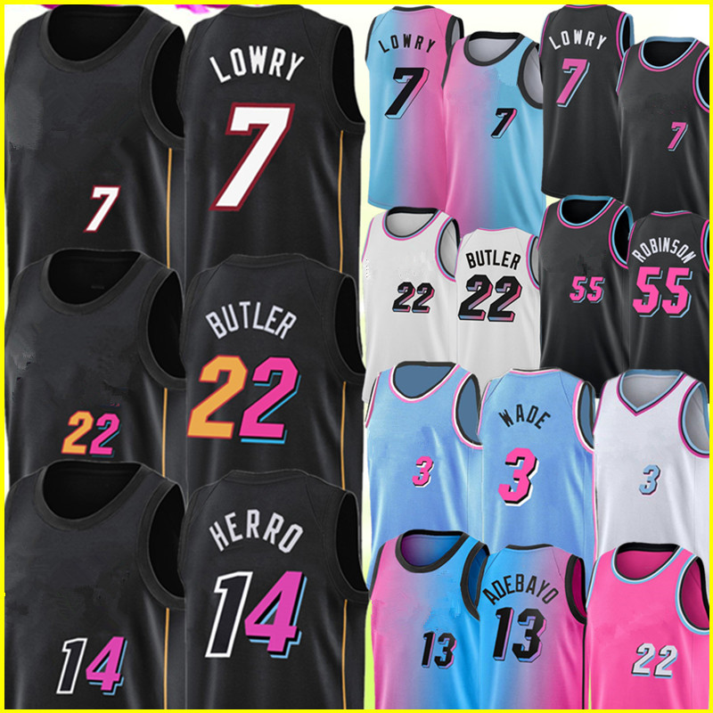

man Jimmy 22 Butler Jersey Kyle 7 Lowry Tyler 14 Herro Basketball Jerseys Dwyane 3 Wade Duncan 55 Robinson Bam 13 Adebayo Black Blue White Pink, Men