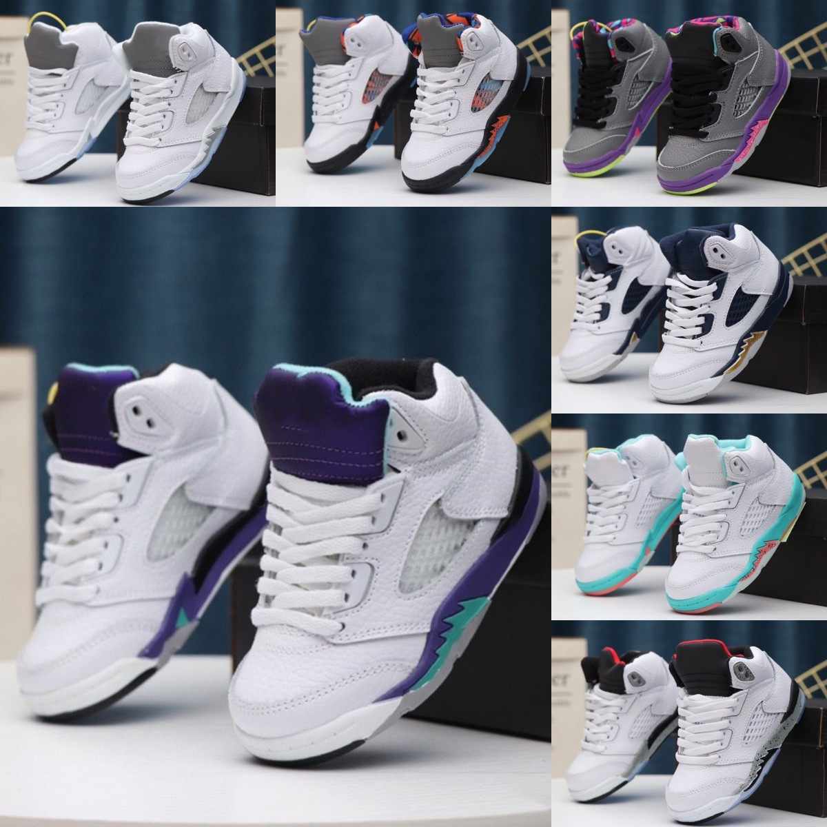 

5s basketball shoes kids jumpman 5 Bluebird Moonlight Raging Red Stealth 2.0 Alternate Grape What The Anthracite Metallic White Cement, Pic 5