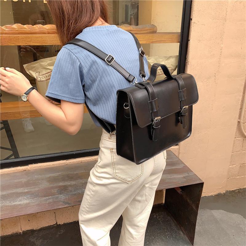 

Evening Bags Preppy Style Student School Bag Pu Leather Female Messenger Vintage Multifunctional Women Shoulder Ladies Totes, Black