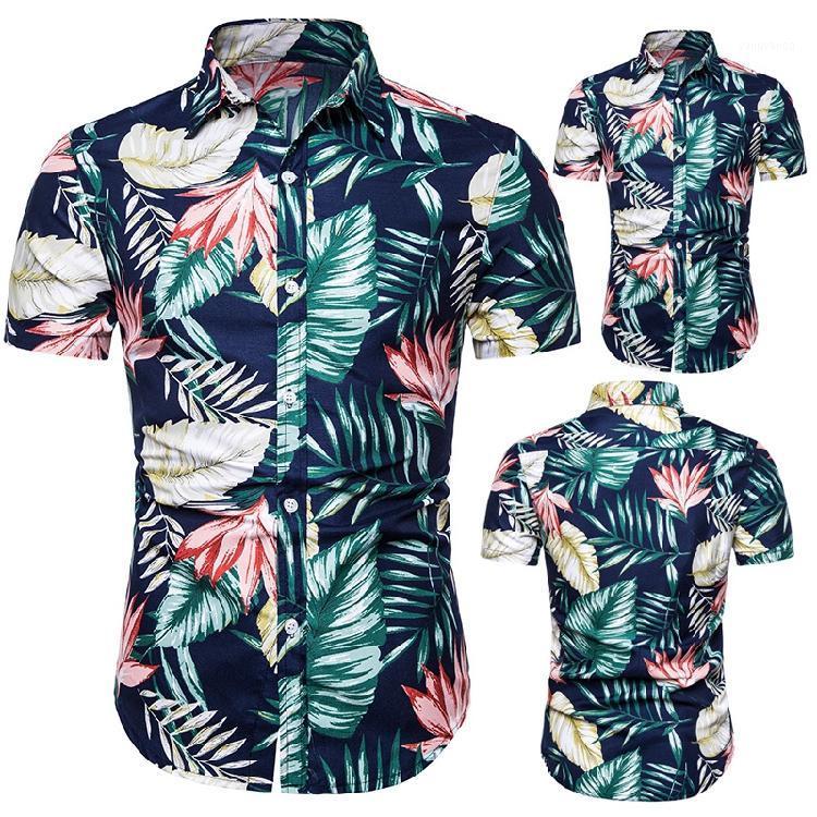

Hawaiian Style Men' Short Sleeve Print Shirt Vacation Casual Stand Collar Button Loose Apparel Comfort Tops Shirts, Cs101