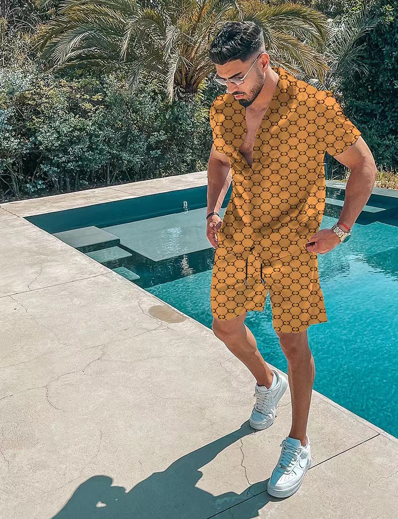 Men's Tracksuits Designer Men Hawaiian Sets T-shirts Printing Summer Short Sleeve Button Shirt Beach Shorts Streetwear Casual Mens Suit 2 Pi