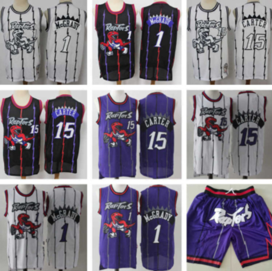 

men Throwback Toronto''Raptors''Jersey purple Vince 15 Carter Tracy 1 McGrady Shorts Basketball Jerseys, Color