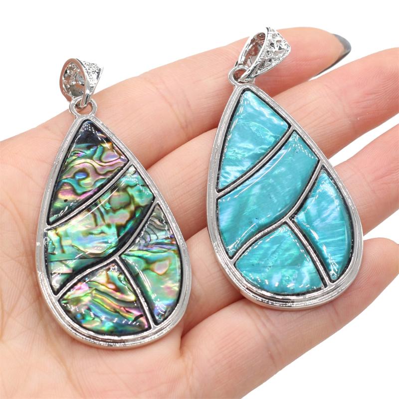 

Pendant Necklaces Natural Paua Abalone Shell Charms Water Drop Shape Mother Of Pearl Shells For Women Jewelry Making DIY Necklace 30x53mm