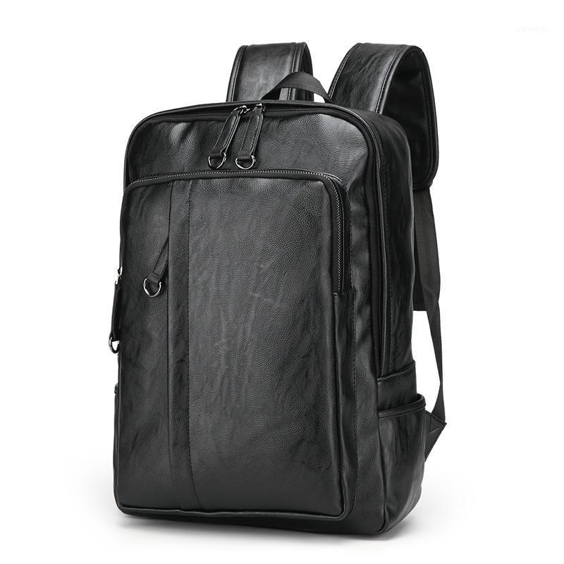 

Backpack Leisure Soft General Leather Men Teenager Male Large Capacity Laptop High Quality Students Travel Bag 2022, Black