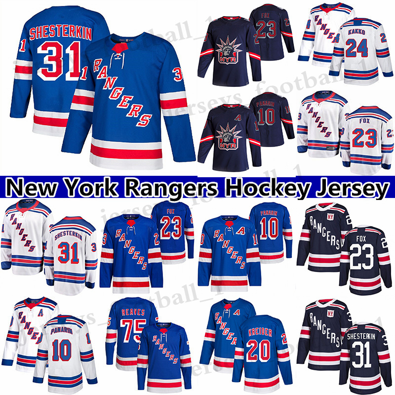 

New''York''Rangers'' hockey jersey 23 Adam Fox 31 Igor Shesterkin 10 Artemi Panarin 24 Kaapo Kakko 75 Ryan Reaves 93 Mika Zibanejad Jerseys, White
