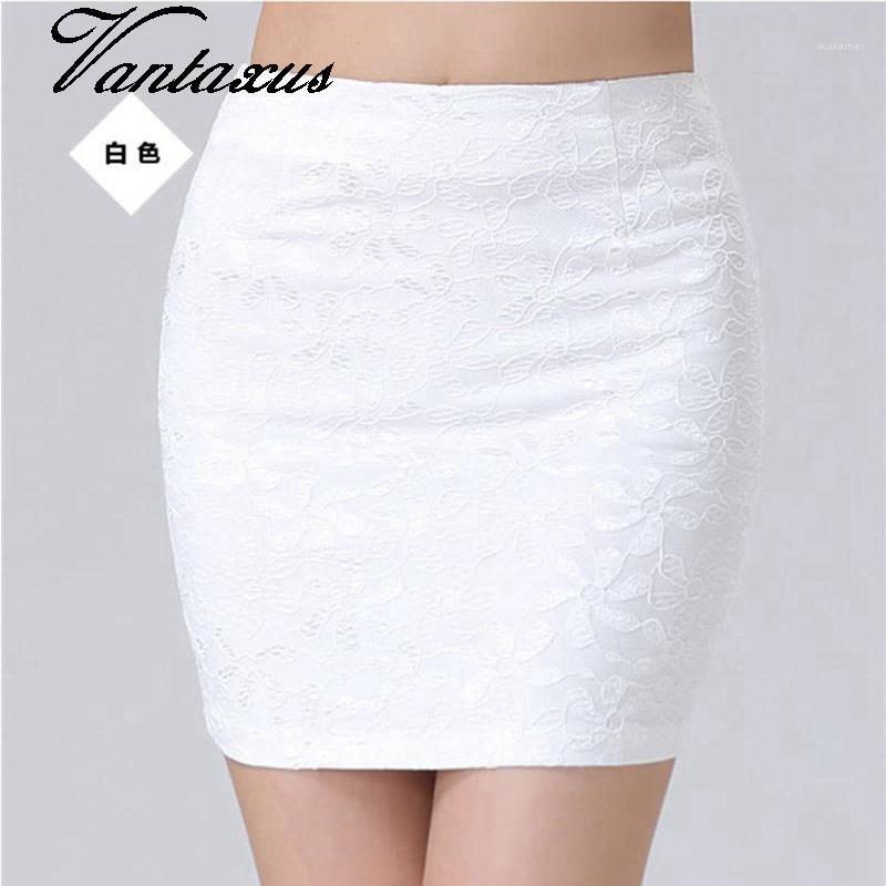 

Skirts Lady Office OL Pencil Skirt Women Black White Mini Zip Stretch Waist Flower Lace Short Casual Above Knee Clothing