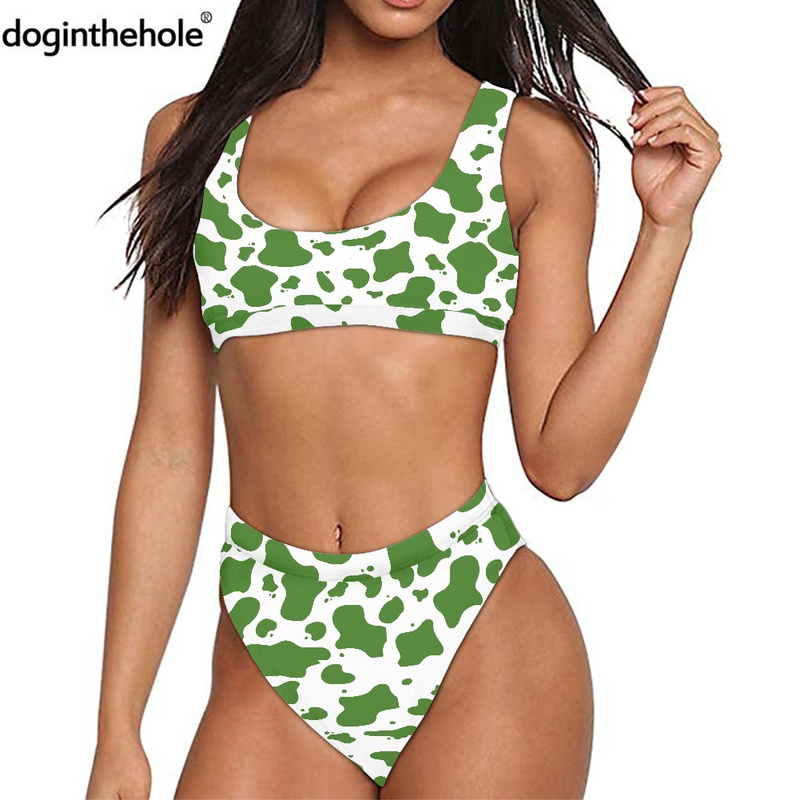 

Doginthehole Women High Waist Two Pieces Bikini Set Cow Pattern Print Swimsuit Female Beach Party Swimwear Bathing Suit 220616, Ysfg00958z48