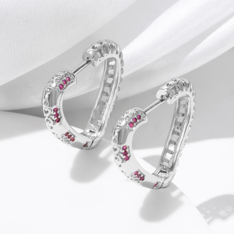 

Hoop & Huggie Arrival Silver Color Earring For Women Heart Engagement Fashion Jewelry Red Crystal Female Gifts Piercing EarringHoop