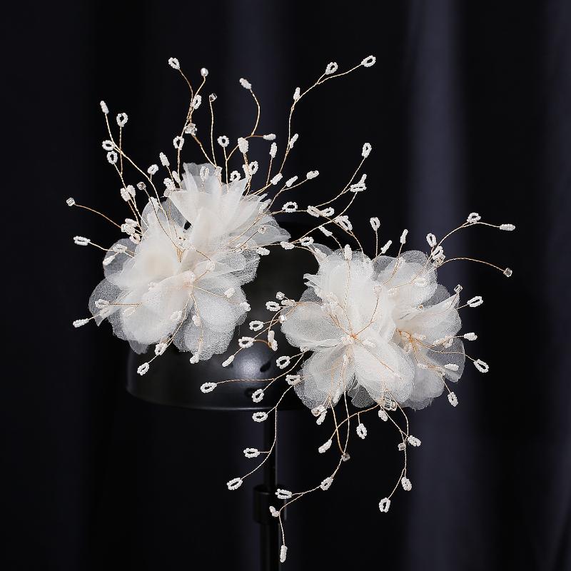 

Headpieces 2pcs White Gauze Flower Side Clip Women Party Barrettes Wedding Headpiece Bridal Hair Accessories OrnamentHeadpieces