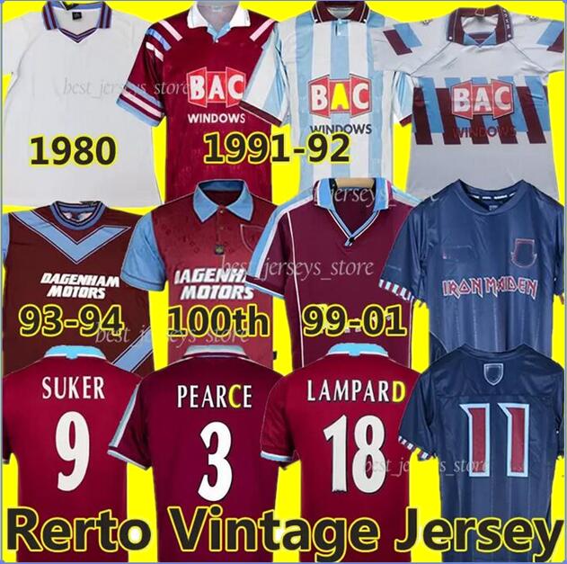 

IRON MAIDEN X 1980 91 92 93 94 99 01 West Retro Soccer Jerseys 100th Centenary years Cole DI CANIO Lampard Dicks DUMITRESCU LAZARIDIS DOWIE Ham Vintage Classic SHIRT, 1991-92 home