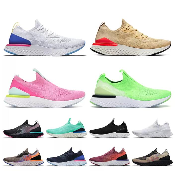 

2022 Epic React Fly Knit V1 V2 Women Mens Running Shoes Pink Volt South Beach Club Gold White Black Blue Lacesless Trainers Sneakers, #1 club gold 36-45.jpg