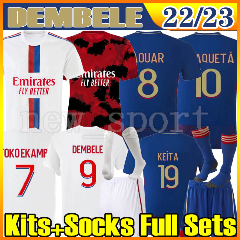 

22 23 DEMBELE Maillot 4th Fans Player version soccer jerseys L.PAQUETA 2022 2023 Olympique Jersey Lyonnais Maillot de foot OL football shirts men kid kit socks full set, 22 23 home player