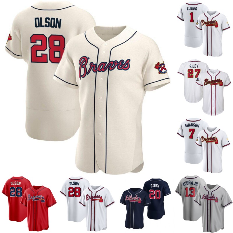 

Braves 28 Matt Olson Jersey Atlanta Eddie Rosario Austin Riley Dansby Swanson Ozzie Albies Marcell Ozuna Luke Jackson Max Fried Kenley Jansen Ronald Acuna Jr. Jerseys, Mens flex base cream