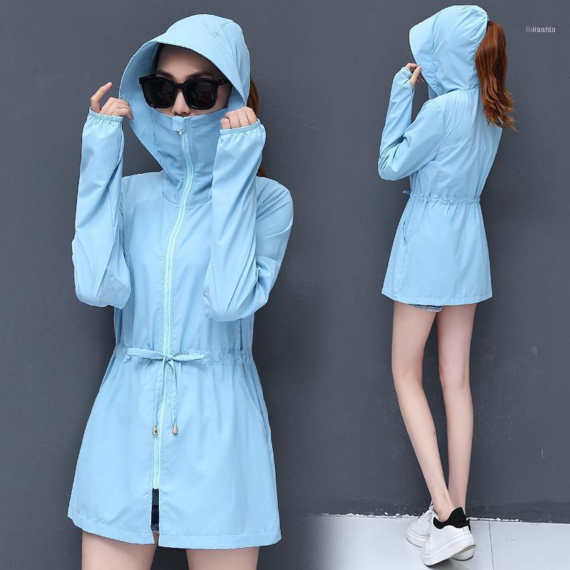 

Women's Blouses & Shirts Summer Bohemian Beach Thin Plus Size Outwear Women UV Sunscreen Sun Protection Clothing Hooded Cardigan Shirt Cover, White