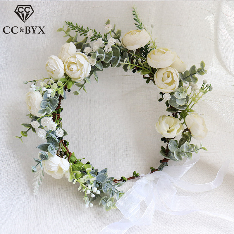 

CC Garland Wreath Crown Hairbands 100% Handmade Wedding Hair Accessories For Women Bridal Bridesmaids Girls Seaside Rose mq046 0615