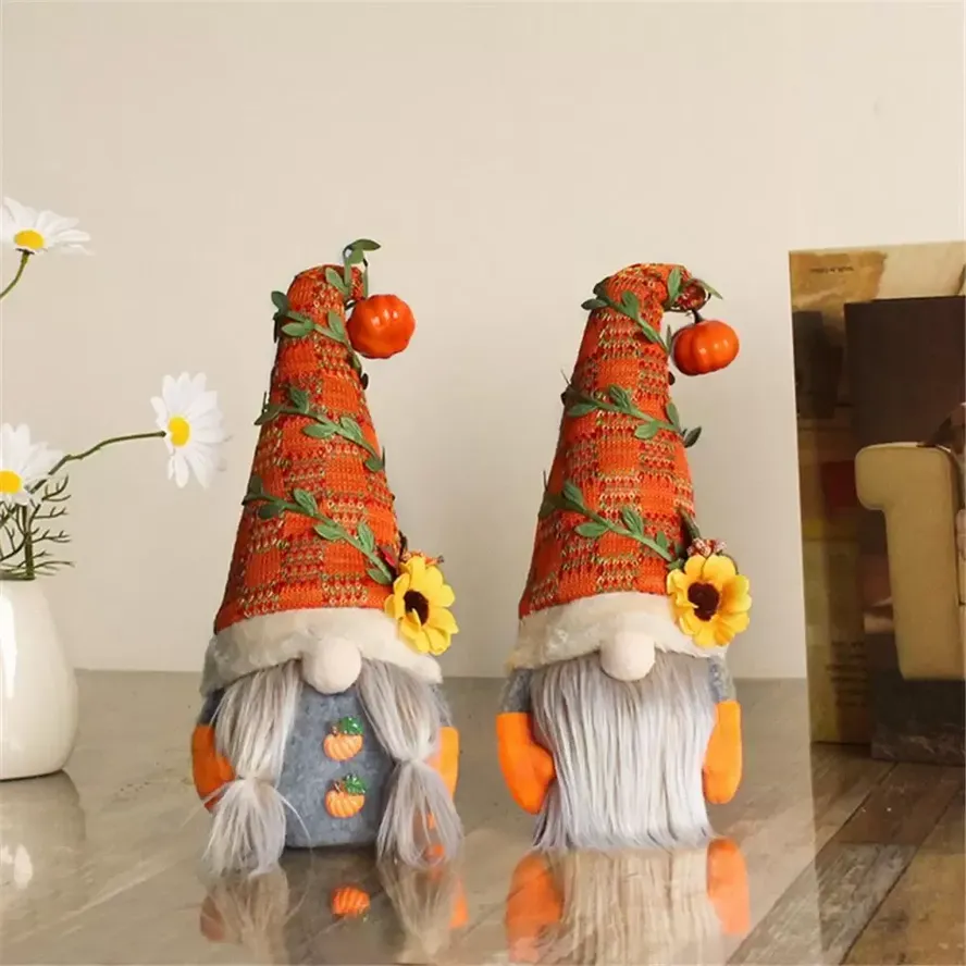 

Party Supplies Halloween Thanksgiving Fall Harvest Festival Decoration Gnomes with Pumpkin Plush Elf Dwarf Doll Home Desktop Ornaments FY2973 0817