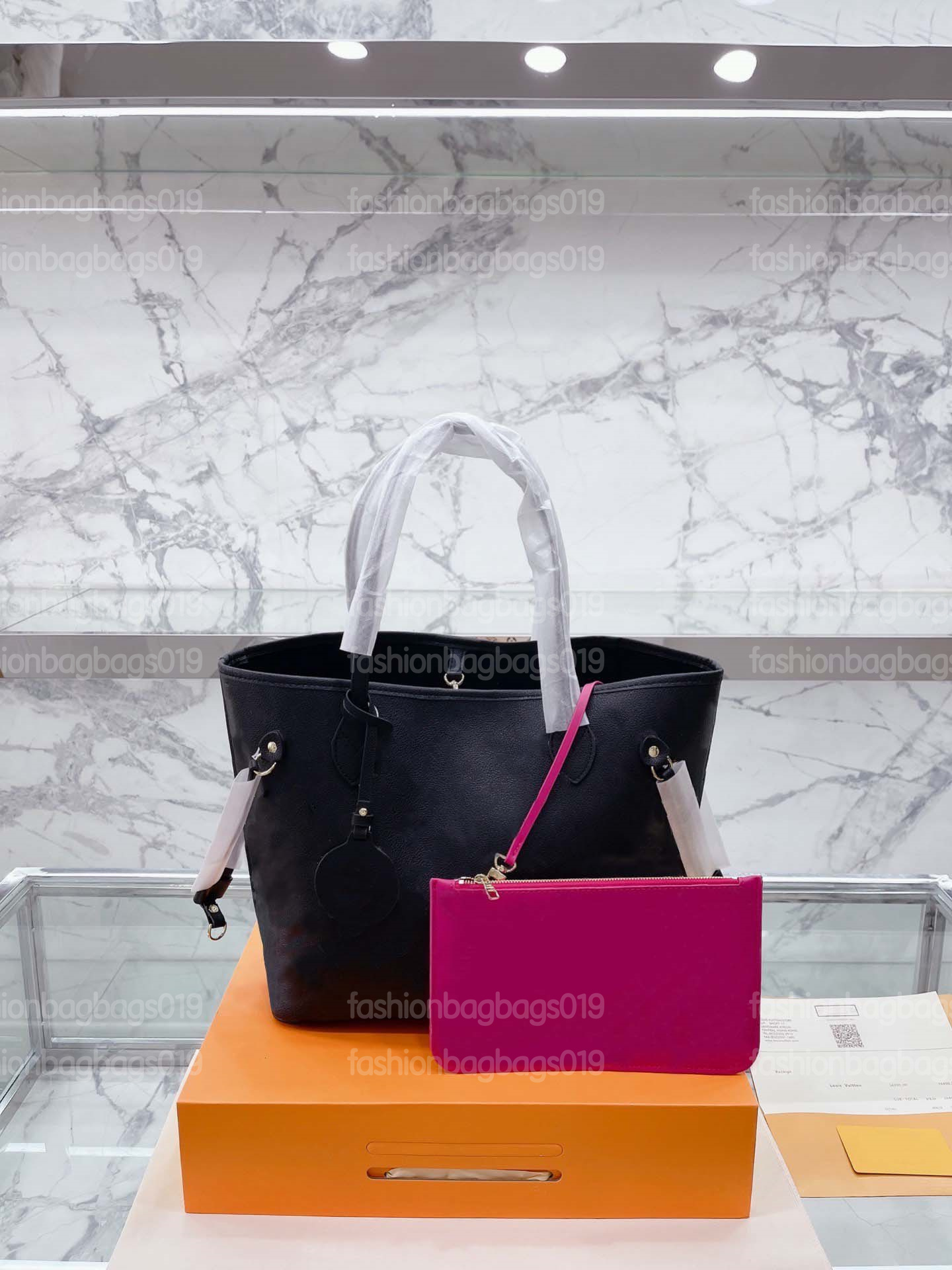 

Never MM Full Tote Stylish City Bags Double Sided Bicolour Embossed Monograms Canvas with Zip Clutch Pouch Luxurys Shoulder