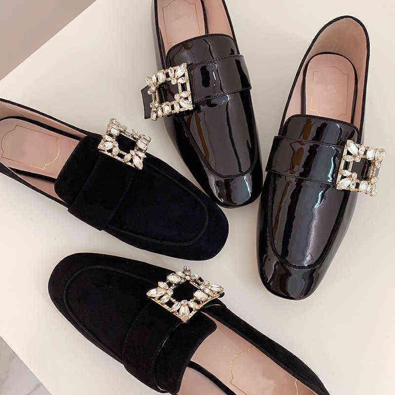 

Dress Shoes High Version New Style Diamond Button Lefu Shoes Flat Bottom Square Single Water Head Casual Versatile, Black