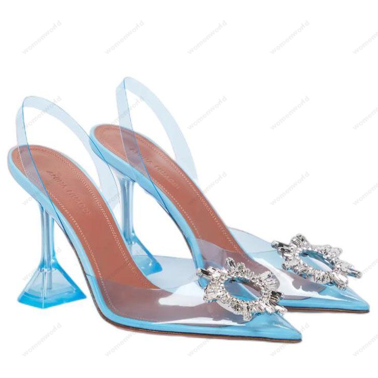 

Luxury Designer Amina Muaddi sandals New clear Begum Glass Pvc Crystal Transparent Slingback Sandal Heel Pumps 100mm crystal-embellished pumps shoes, Only a shoe box