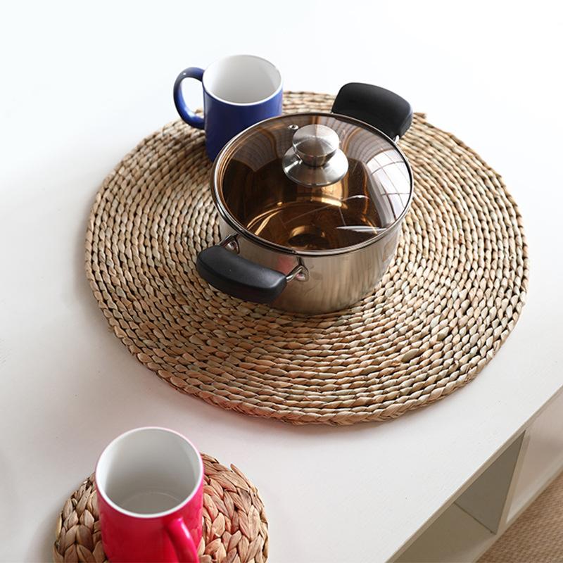 

Mats & Pads 2pcs Straw Round Plate Mat European-style Woven Tableware Bowl Dinner Table Cloth