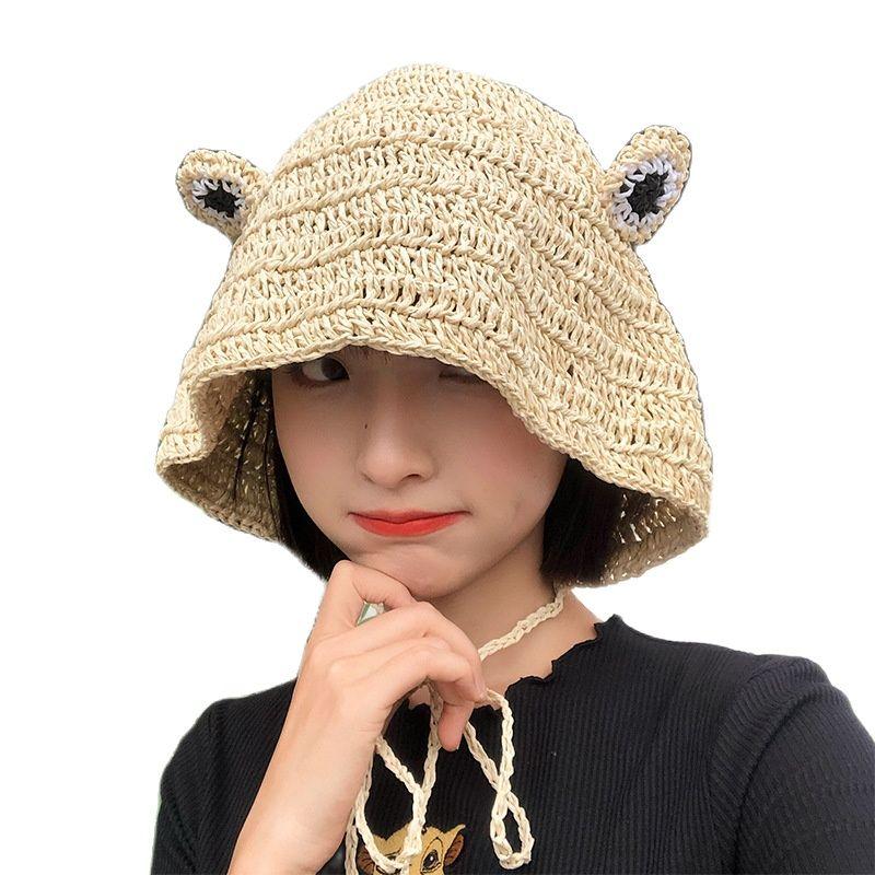 

Berets Hat Straw Female Japanese Small Fresh Summer Korean Style Tide Wild Woven Foldable Fisherman HatBerets, Green