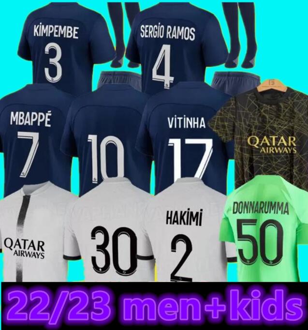 

21 22 MBAPPE pSgS soccer jerseys 2022 2023 DI MARIA WIJNALDUM SERGIO RAMOS HAKIMI fourth Maillots de football kit VERRATTI third 4TH shirt Men kids Kits