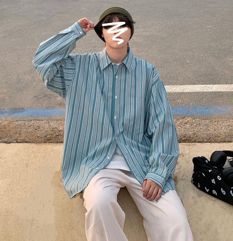 

Men' Casual Shirts Men' Camisa Masculina Streetwear Floral Cargo Shirt Fashion 4 Color French Cuff Cotton Clothes Long Sleeves ShirtsM, Green stripe