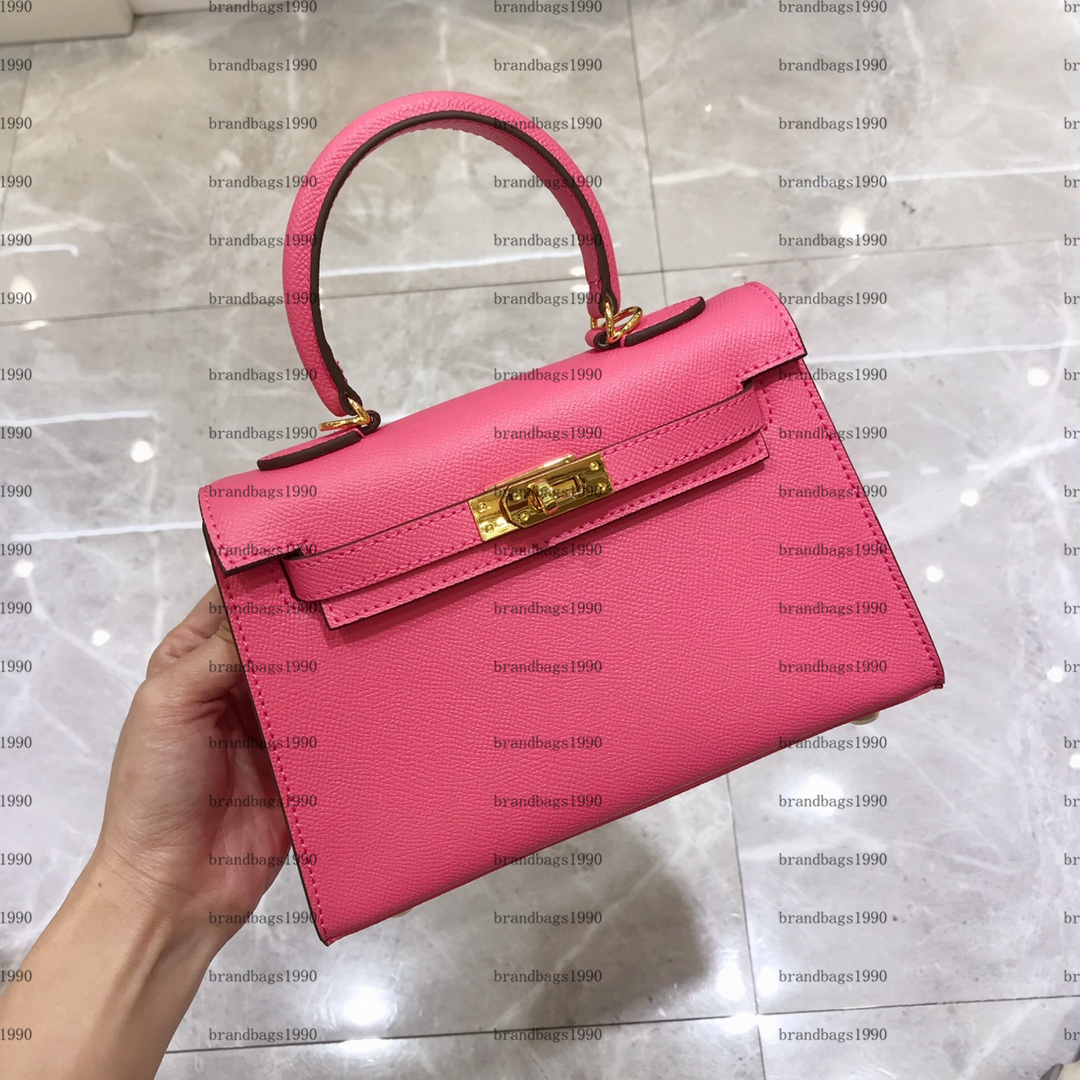 

Mini 22CM Espom Cowskin Fashion Bags Women Totes Genuine leather Shoulder Bags lady Handbag High Quality Real photos, Pink