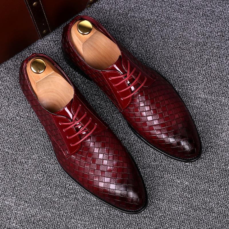 

Dress Shoes Men Business Formal Leather Male Geometric Red Oxfords Party Wedding Casual Men's Flats Chaussure HommeDress, Ali black