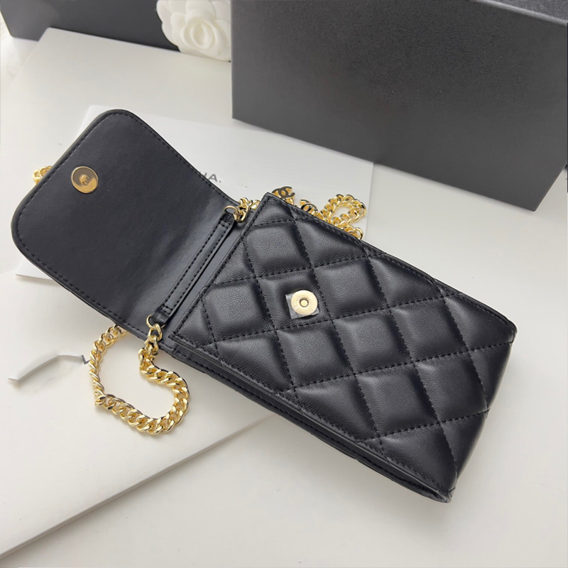

New Classic wallet Mobile Phone Bag Shoulder Bags Coin Purse Designer High-end Genuine Leather Hardware Letters Chain bag High Quality Crossbody Bags, Black-a