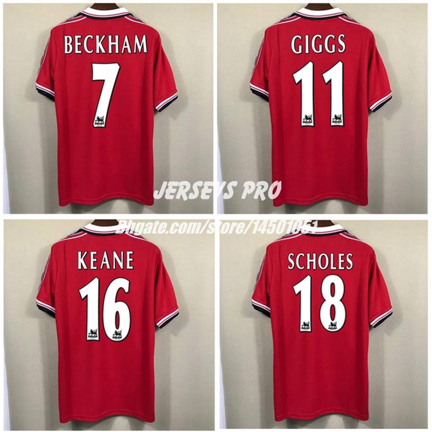 

Retro 1998 1999 Maillot de Fans Soccer Tee Old Trafford Football shrts kits David Beckham Ryan Giggs Roy Keane Paul Scholes Solskj286w, Sheringham
