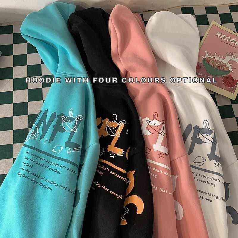 

Hybskr Mens Fleece Hoodies Oversized Autumn Winter Male Sweatshirt Korean Style Fashion Unisex Pullovers Cartoon Letter Hoodys T220726, Black
