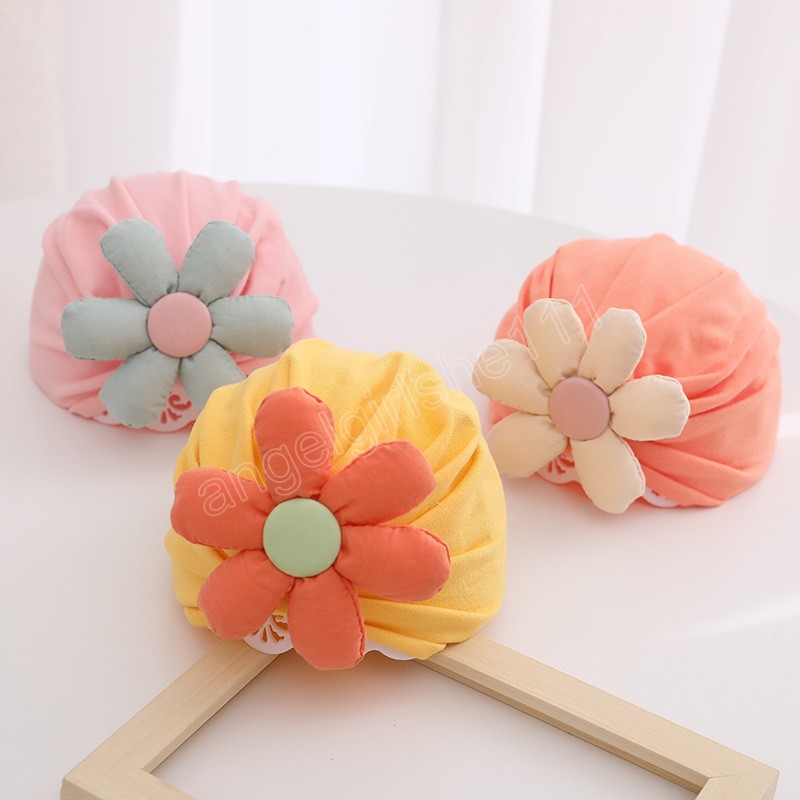 

Spring Autumn Baby Girl Turban Hat Sweet Big 3D Flower Infant Cap Soft Cotton Solid Colour Newborn Toddler Head Wrap