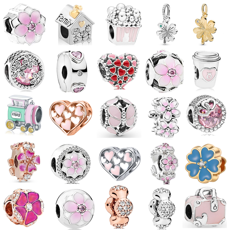 925 argent sterling enrôle charme amour perles de diamant Fleurs Fleurs de perles appropriées Bracelet Bracelet Bijoux DIY ACCESSOIRES